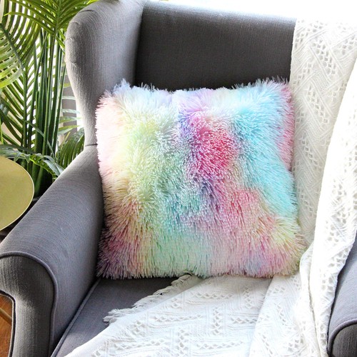 Colorful faux fur throw pillow - faux,
